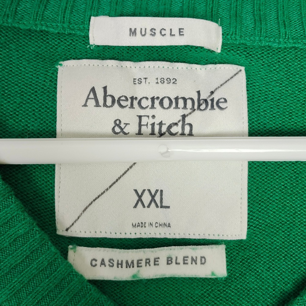Abercrombie Fitch Sweater Cashmere Blend Mens XXL Green Muscle V Neck Moose - Picture 3 of 9